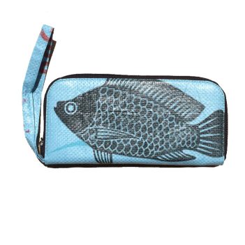 Ladies Recycled Fish Feed Long Clutch Purse with Wrist strap