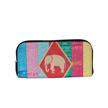 Recycled Patch Long Clutch Purse with Wrist Strap