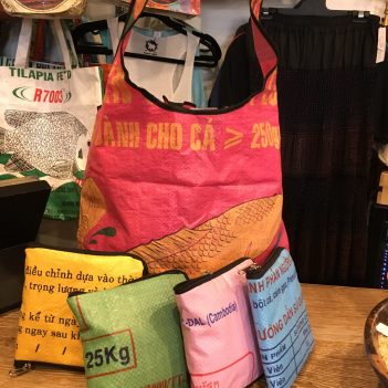 Recycled Fish Feed Foldable Shopping Bag Fair Trade from Cambodia - Image 3