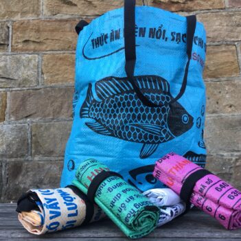 Recycled Fish Feed Roll Up Shopping Bag Fair Trade from Cambodia