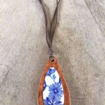 Vintage Japanese Porcelain and Hardwood Pendants Fair Trade from Cambodia - Image 3