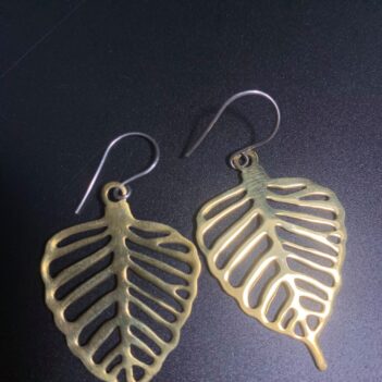 Alternative view of Bodhi Leaf Earings made from Brass Bombshells and Bullets