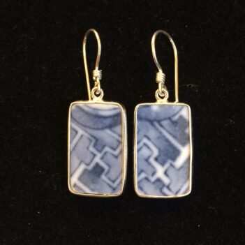 Alternative view of Vintage Japanese Porcelain Rectangular Sterling Silver Earings