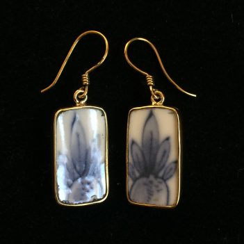 Vintage Japanese Porcelain and Brass Rectangle Earrings - Image 6
