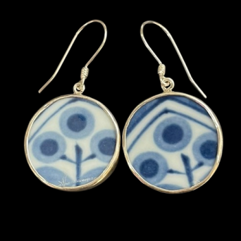 Vintage Japanese Porcelain Round Sterling Silver Poppy Earrings