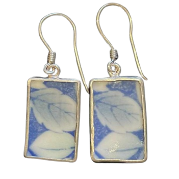 Vintage Japanese Porcelain Green Petal Earrings - Image 3