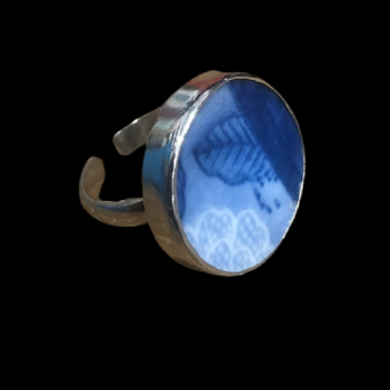 Vintage Porcelain Sterling Silver Ring Blues - Image 9