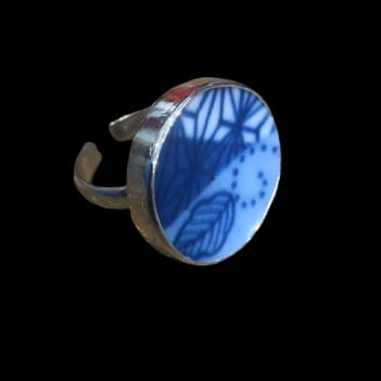 Vintage Porcelain Sterling Silver Ring Blues - Image 8