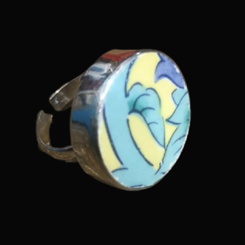 Vintage Porcelain Sterling Silver Ring Pastel