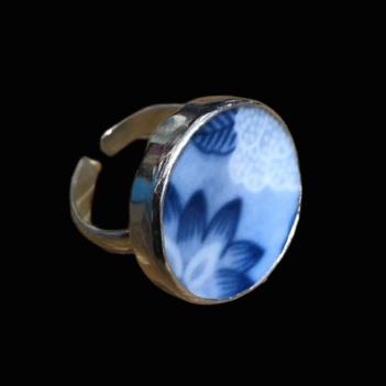 Vintage Porcelain Sterling Silver Ring