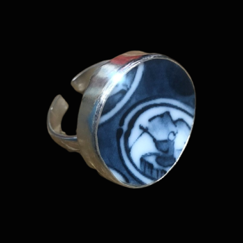 Vintage Porcelain Sterling Silver Ring - Image 17