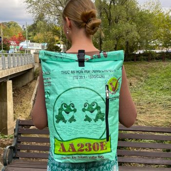 Fair Trade Green Frog Duffle Backpack - Image 6