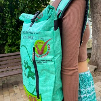 Fair Trade Green Frog Duffle Backpack - Image 5