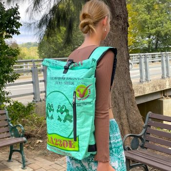 Fair Trade Green Frog Duffle Backpack - Image 3