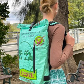 Fair Trade Green Frog Duffle Backpack
