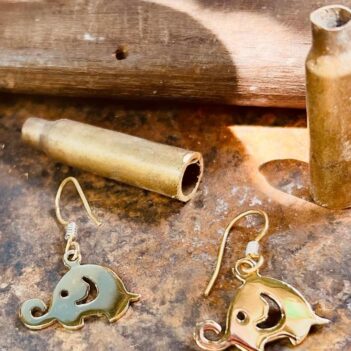 Alternative view of Elephant Earrings made from Brass Bombshells and Bullets